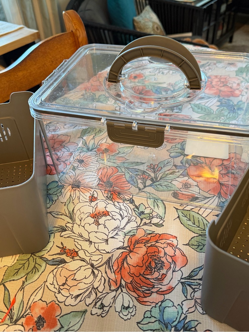 Clear Plastic Food Storage Container with strainers / caddies.